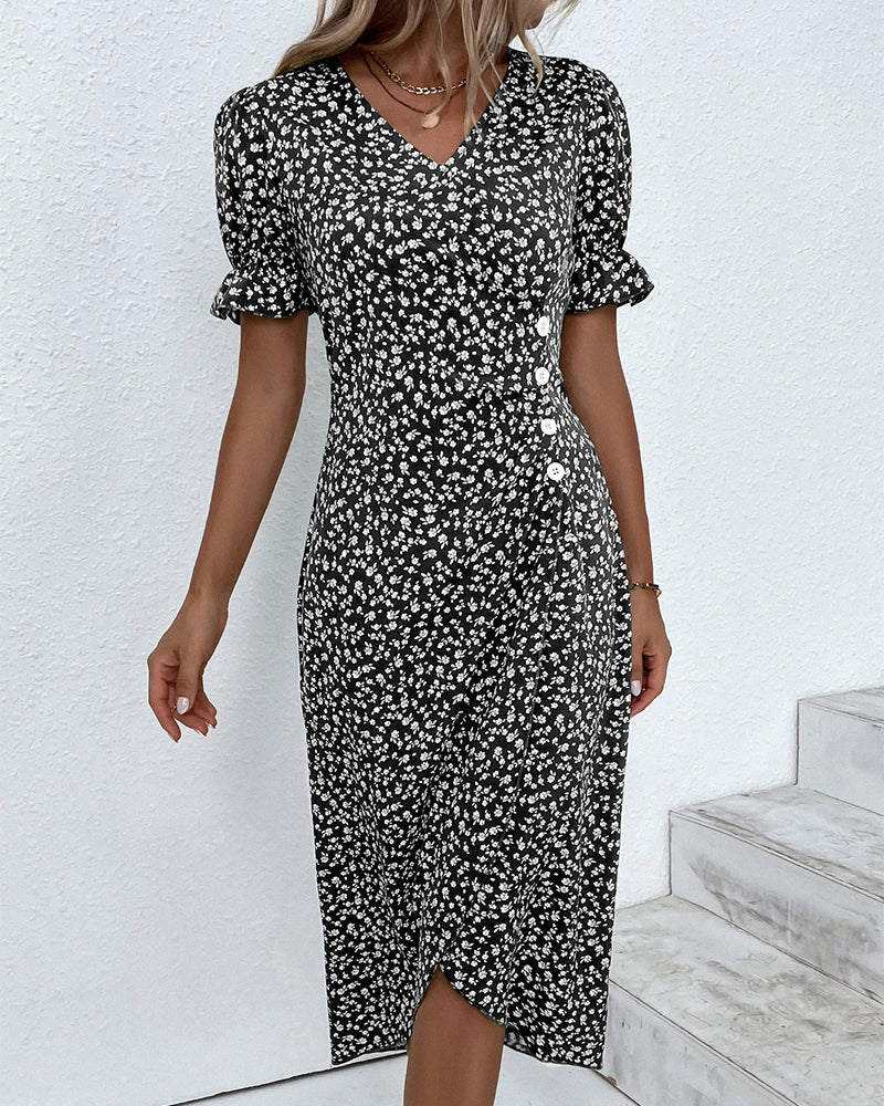 Women's Midi Dress Wrap Skirt Detail