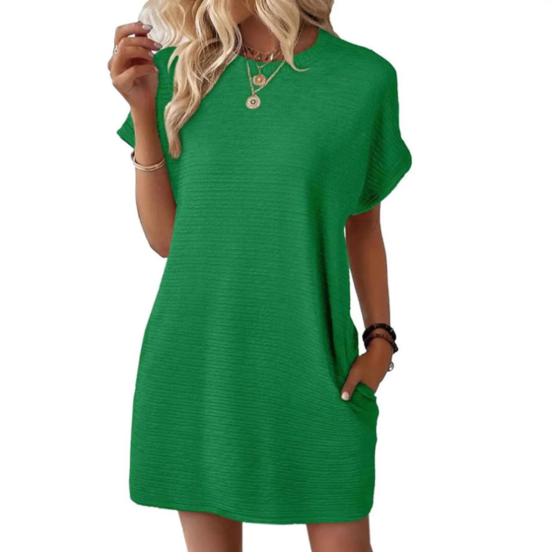 Women's Crew Neck Mini Dress Short Sleeve Cotton