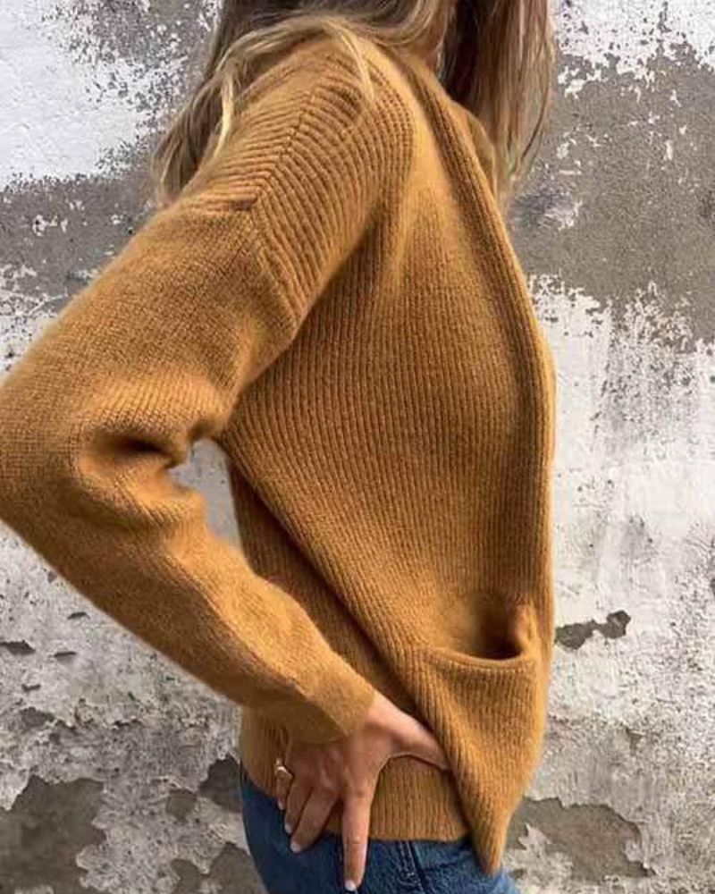 Women's Long Sleeve Sweater Patch Pockets