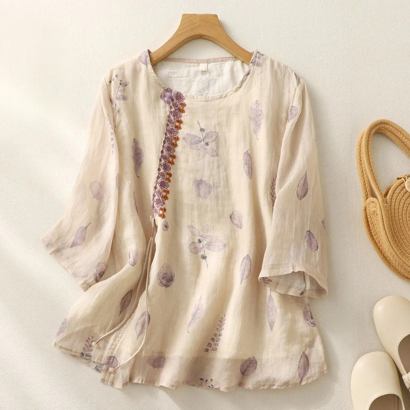 Women's Embroidered Round Neck Blouse