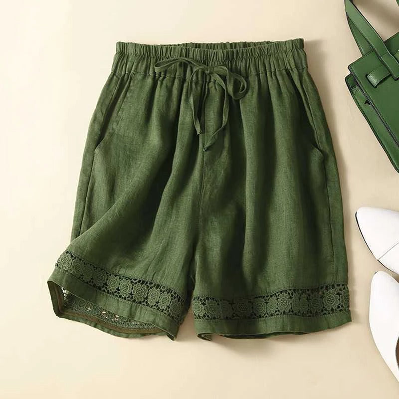 Women's Elastic Waist Shorts Lace Hem