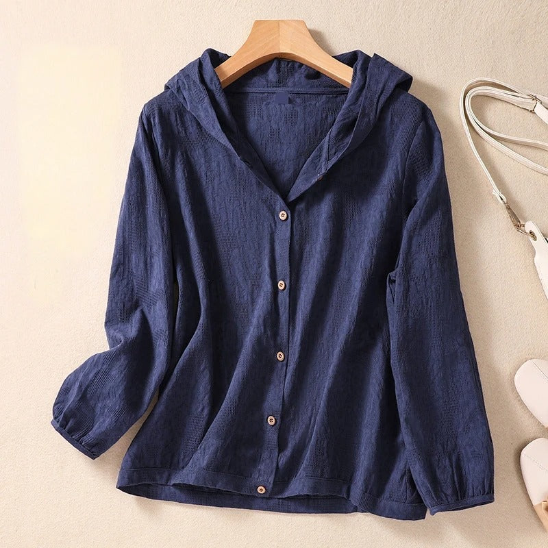 Women's Hooded Button Down Blouse