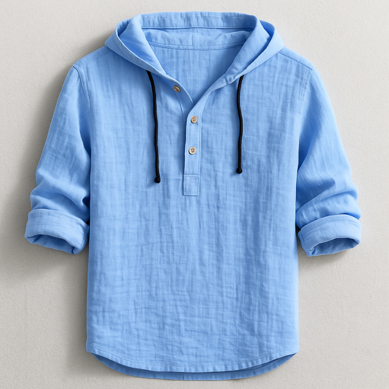Men's Hooded Shirt Cotton Drawstring Rolled Sleeves