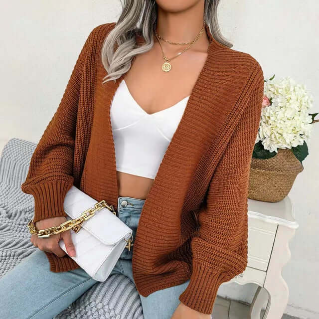 Women's Knit Cardigan Long Sleeve Cozy Open Front Beige