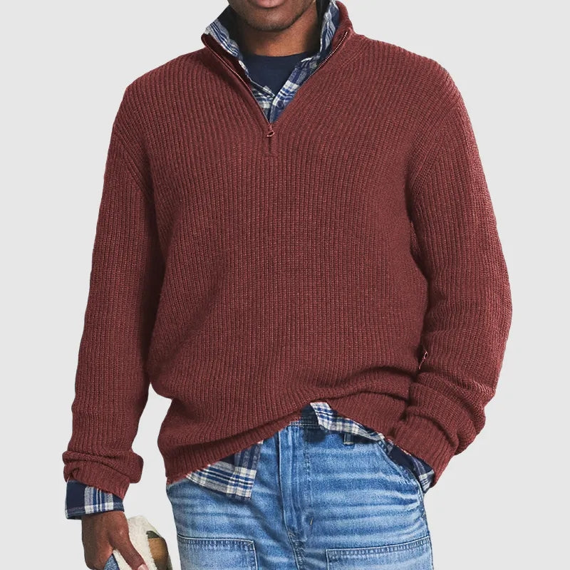 Men's Zip Neck Sweater Textured Design