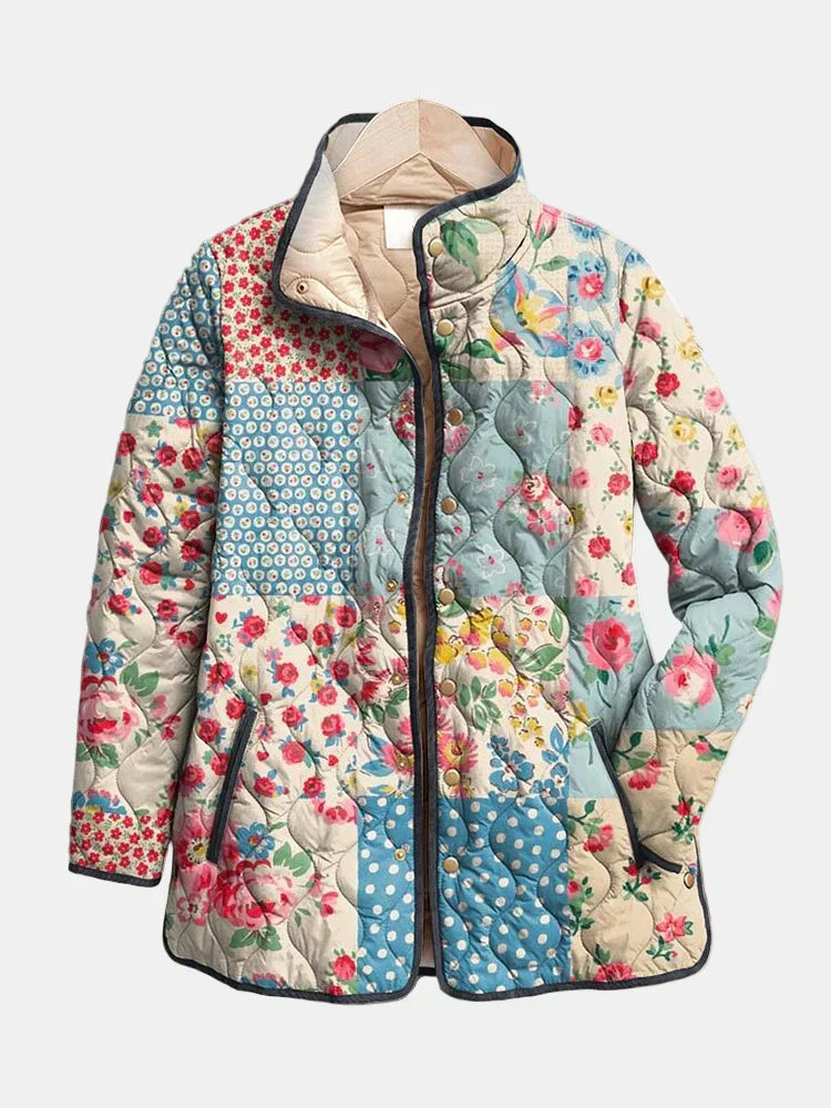 Women's Patchwork Quilted Floral Jacket - VibreMode