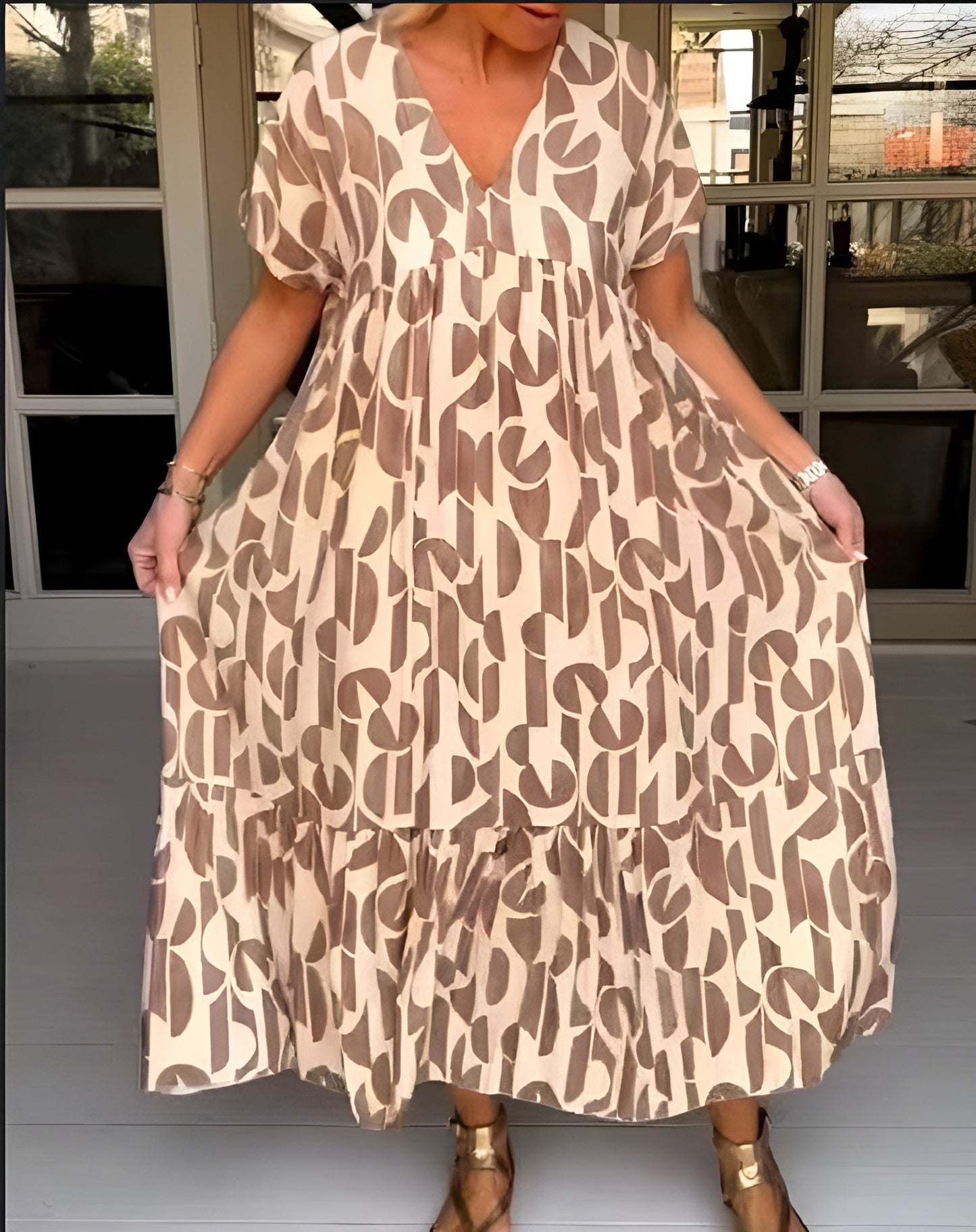 Women's V Neck Flowy Midi Dress Evening Wear