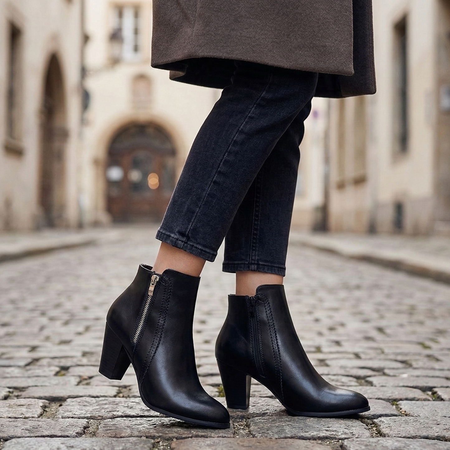 Ankle Boots Block Heel Side Zip Women