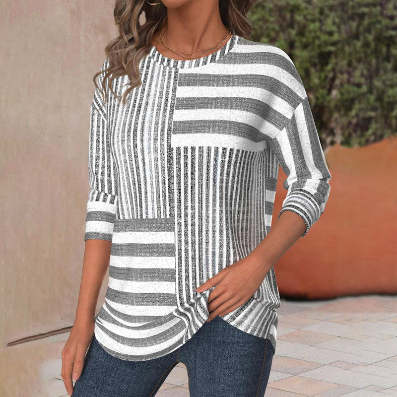 Women's Striped Blouse Three-Quarter Sleeves