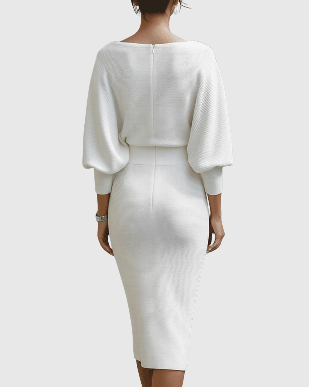 Vivienne Women's Ribbed Midi Dress Cowl Neck Batwing Sleeves