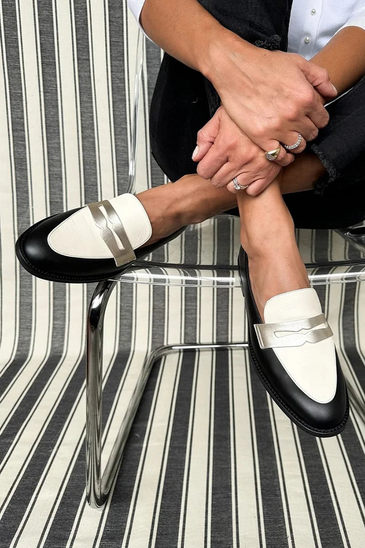 Women's Two-Tone Loafers Decorative Strap