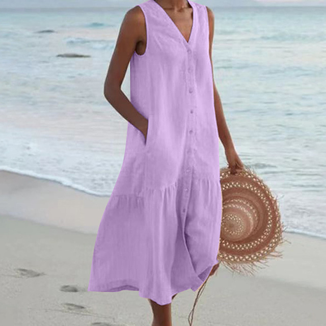 Women's Midi Dress Full Button Front