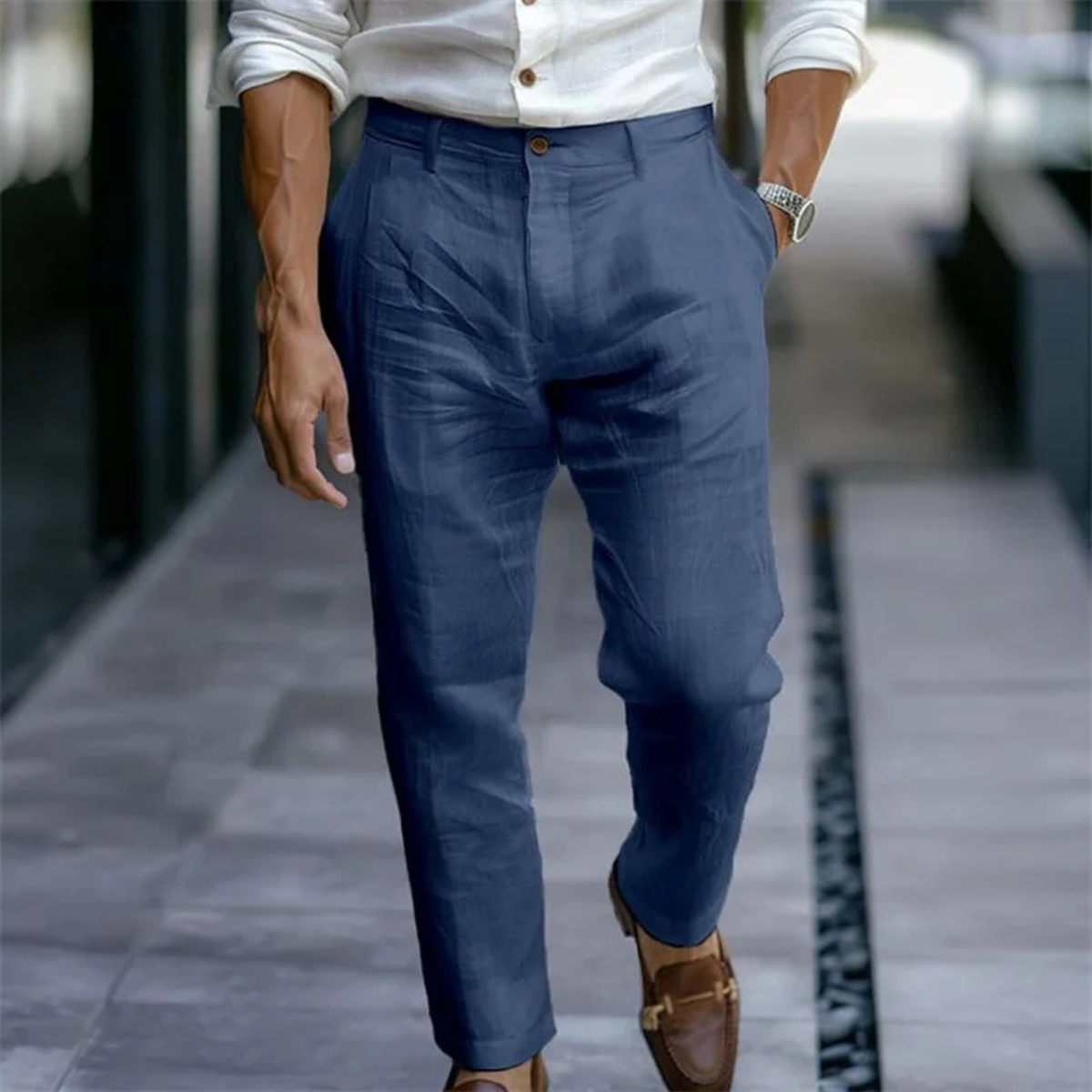 Men's Linen Casual Pants Lightweight Beige