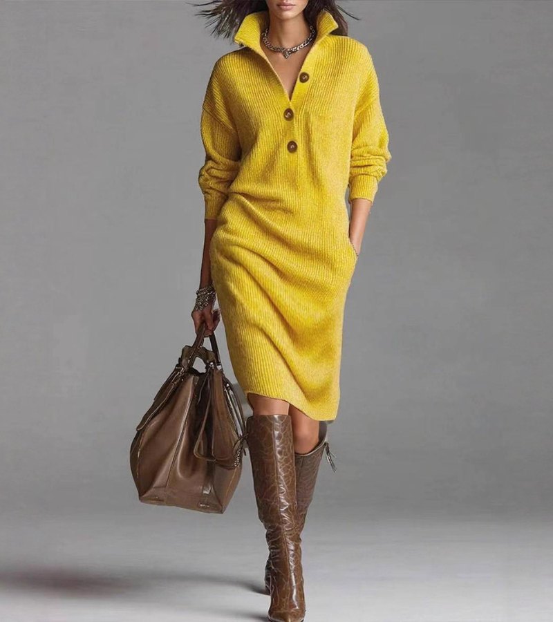 Classic Crew Neck Knit Midi Dress