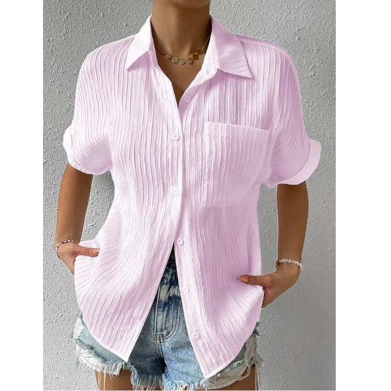 Women's Short Sleeve Blouse Cotton Crinkled White