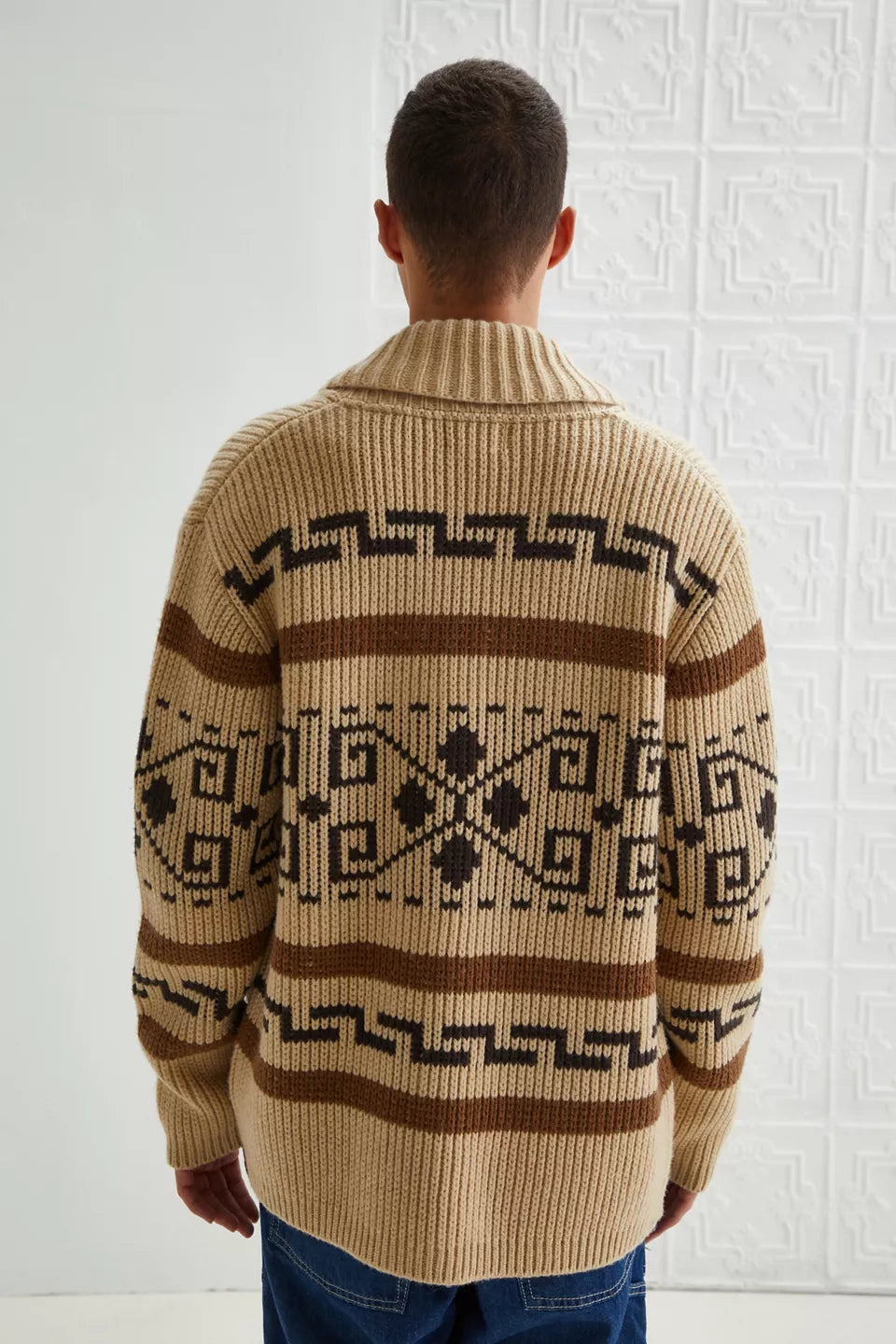 Men's Knitted Cardigan Zipper Jacquard Style