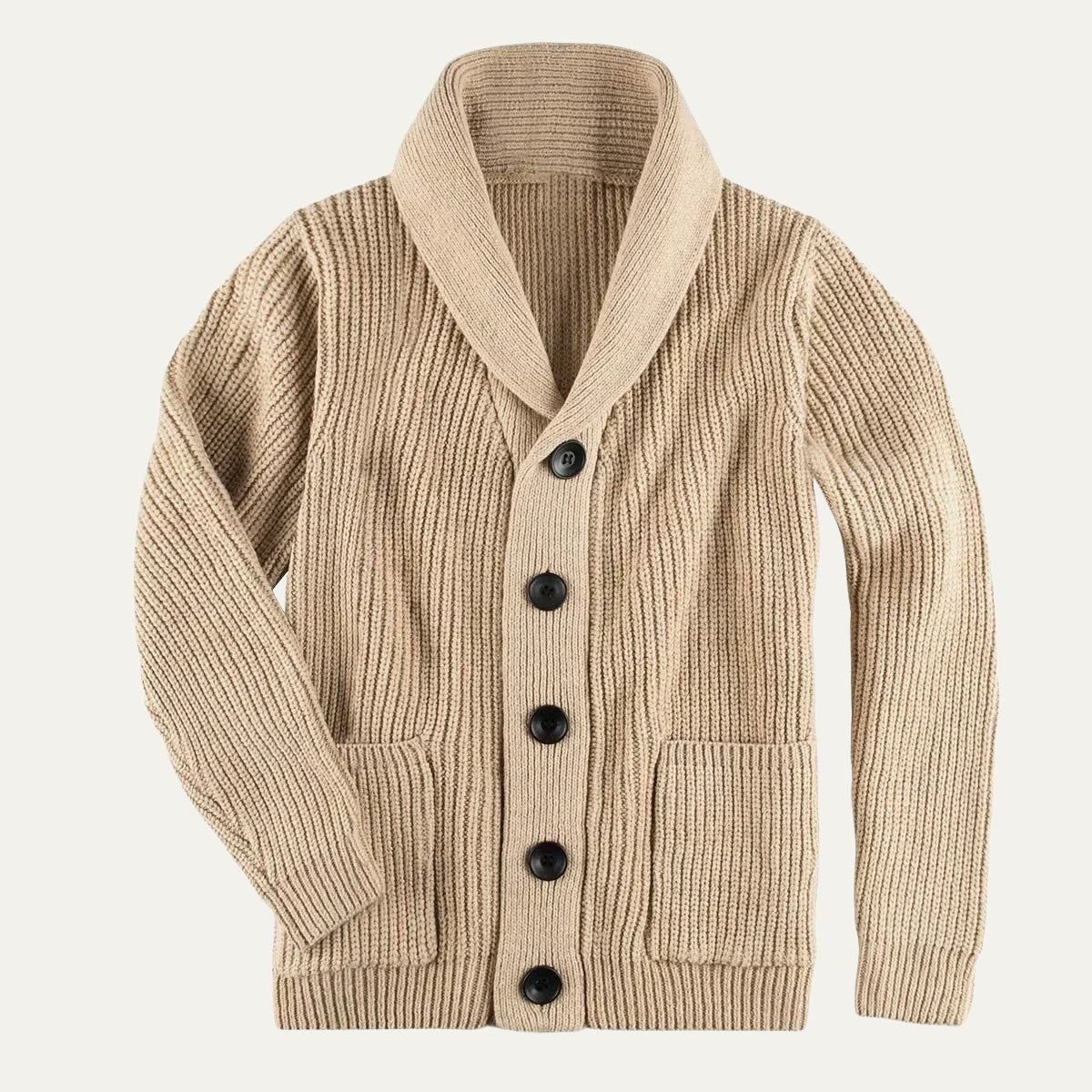 Men's Cotton Blend Cardigan Shawl Collar Chunky Knit