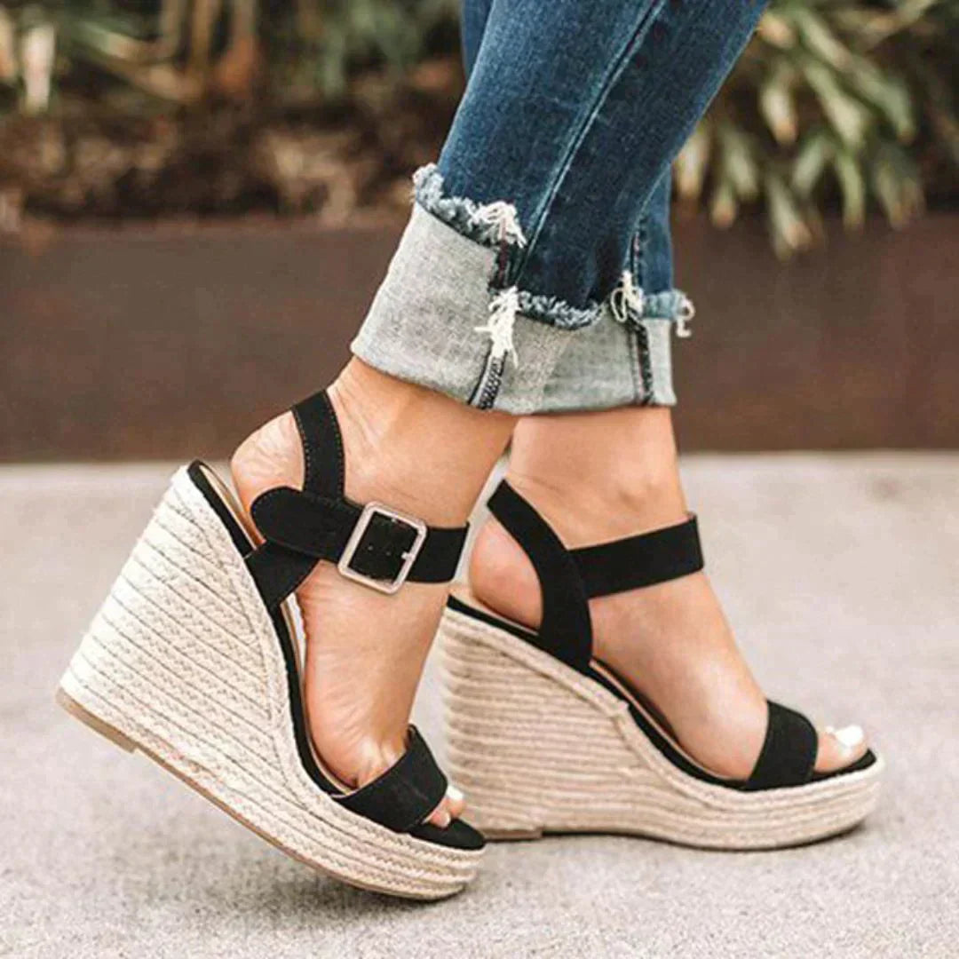 Red Women's Braided Buckle High Heel Sandals