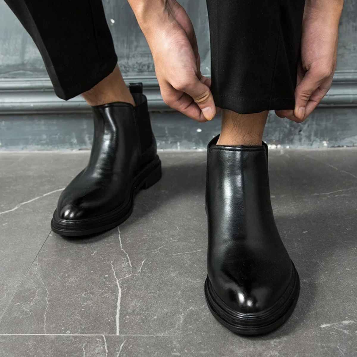 Men's Leather Chelsea Ankle Boots Black