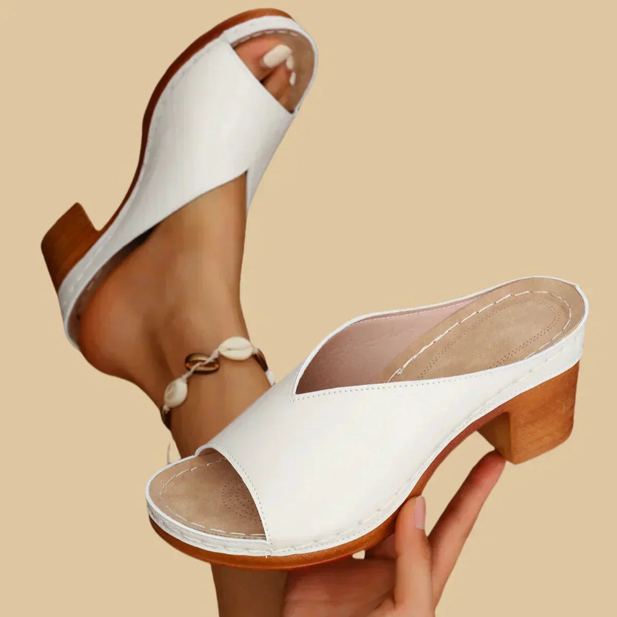 Women's Block Heel Slide Sandals Wide Strap Open-Toe