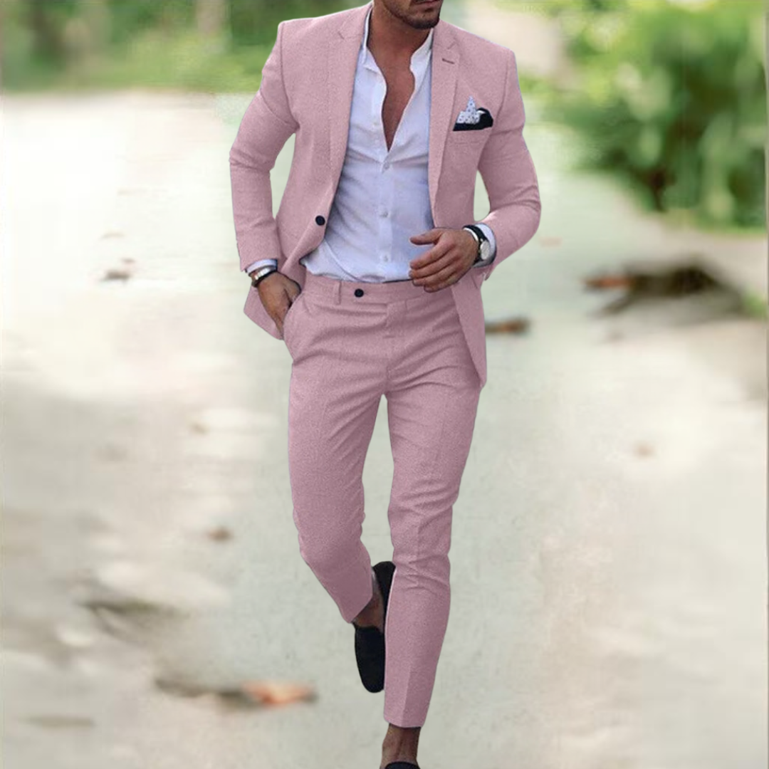 Men's Two Piece Suit Buttoned Jacket Pants
