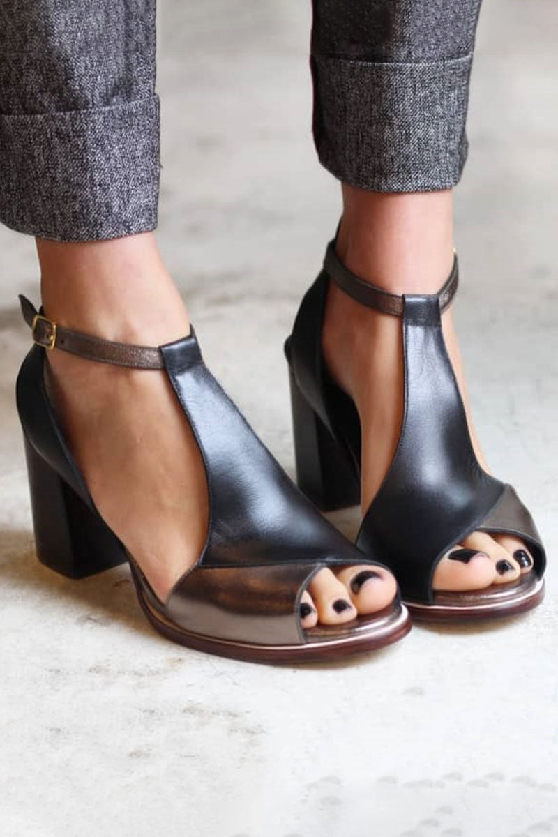 Women's Peep Toe Block Heel Ankle Strap Shoes
