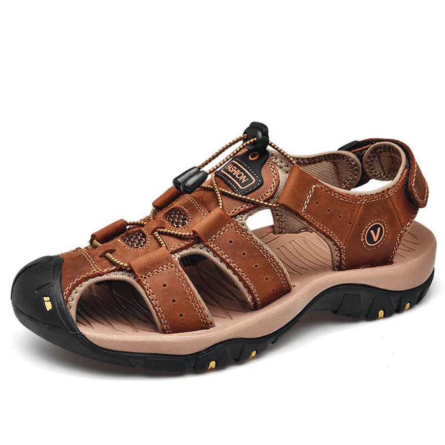 Waterproof Leather Sandals for Men Closed Toe Summer Shoes