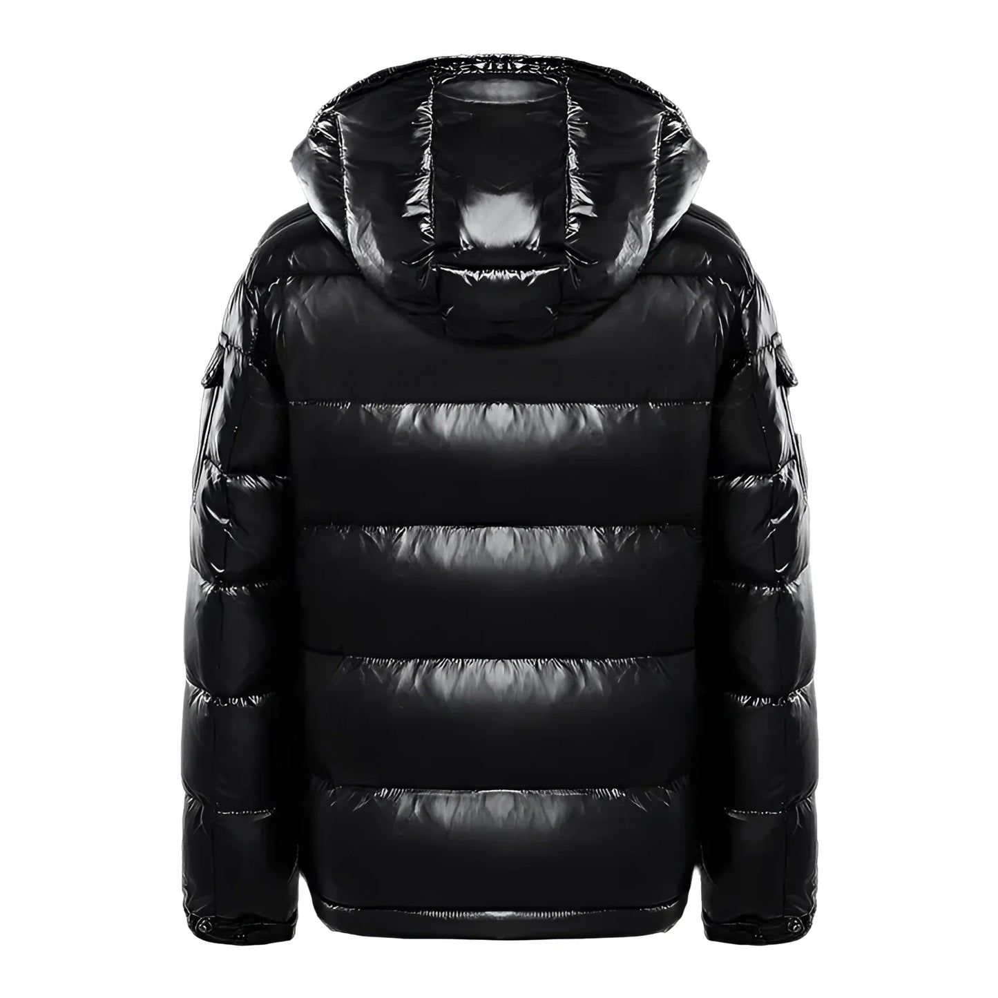 Men's Puffer Jacket Insulated Glossy Black Hooded - VibreMode