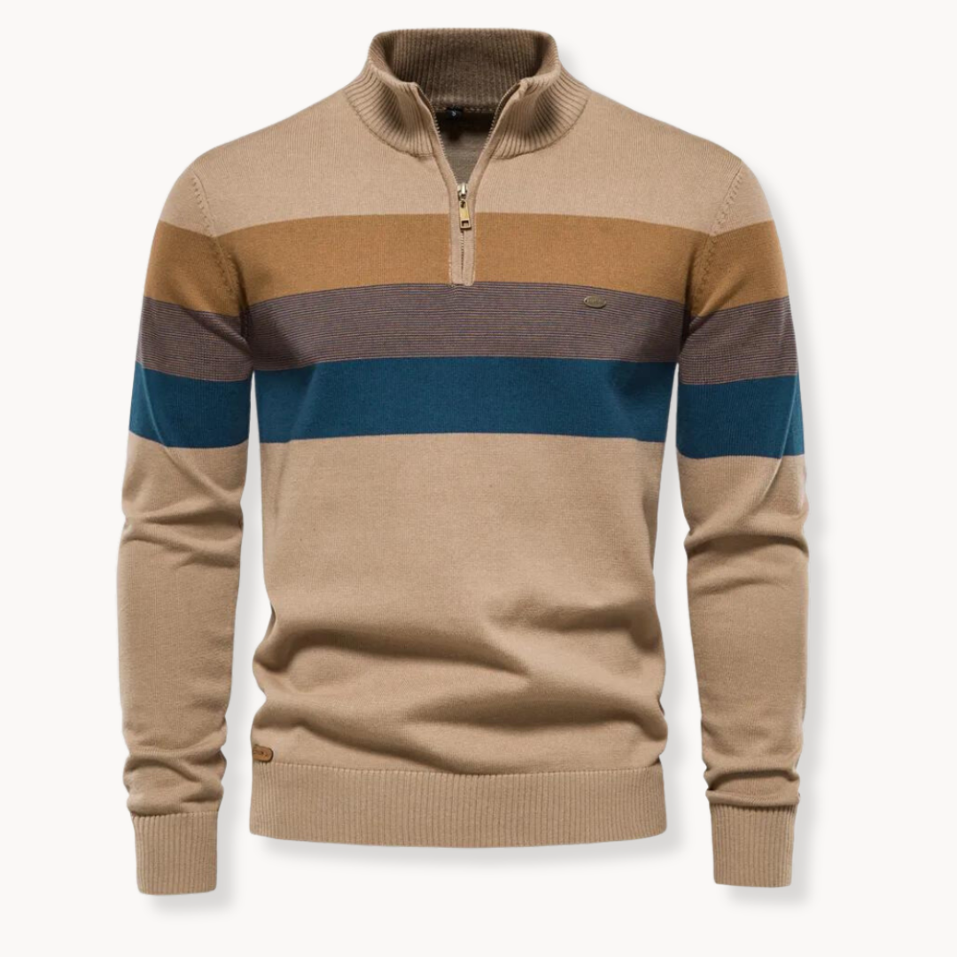 Men's Slim Fit Striped Quarter-Zip Sweater