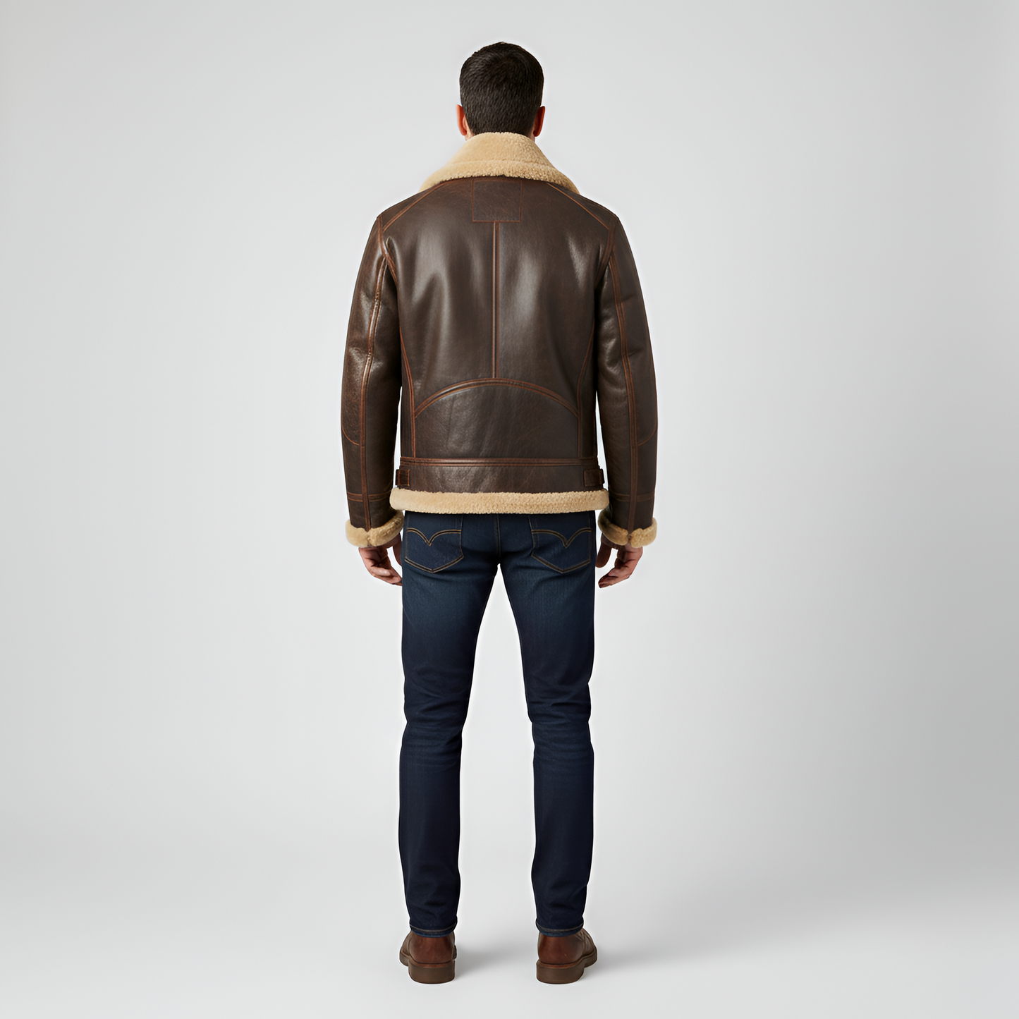 Men's Leather Aviator Jacket Shearling Lining Zip Front