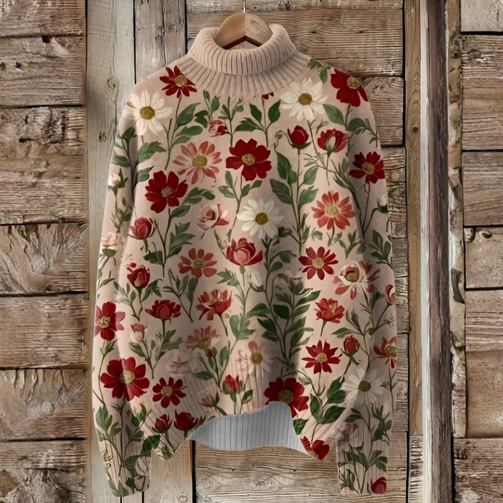 Women's Christmas Sweater Knit Turtleneck Pullover Festive Red - VibreMode