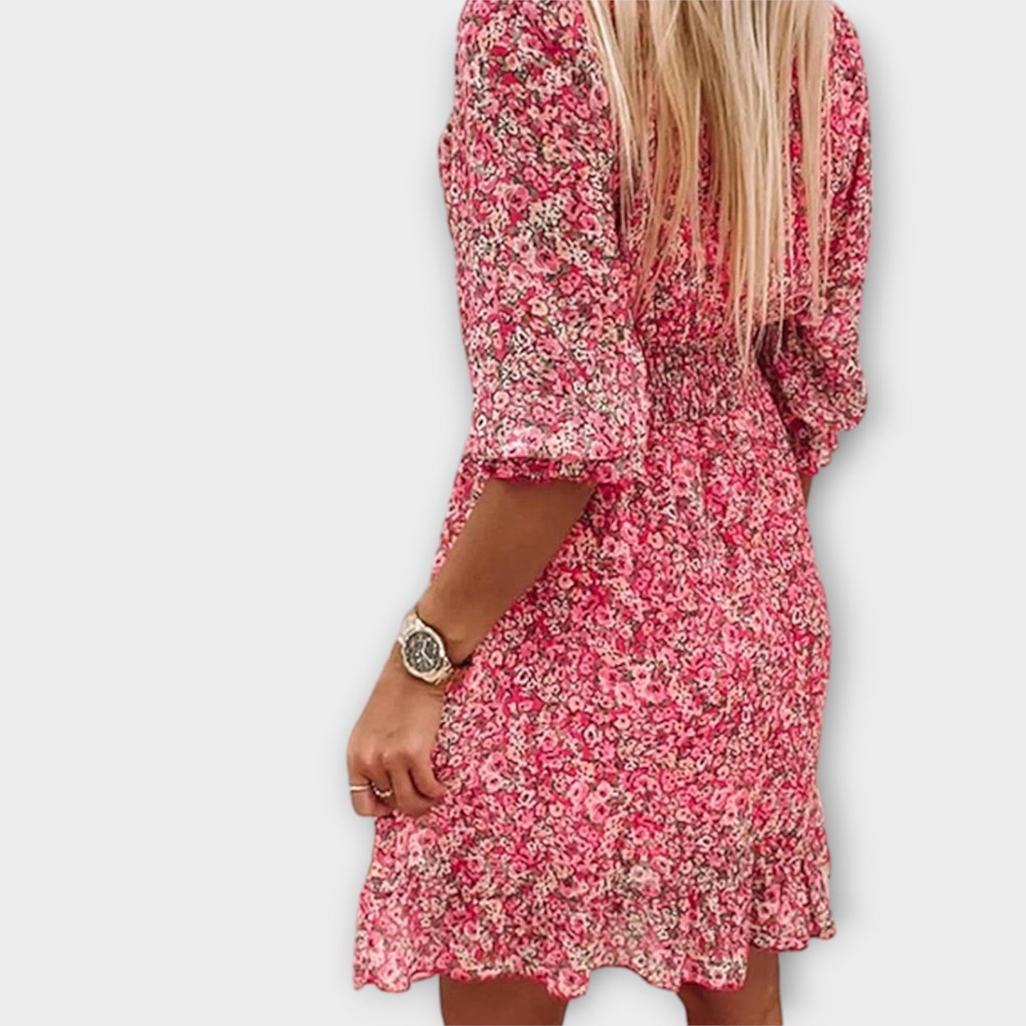 Women's Floral Mini Dress V Neck Long Sleeves