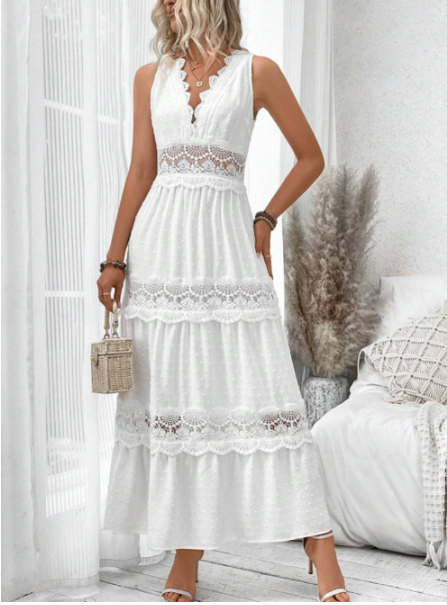 Women's Lace Neck Evening Dress - VibreMode