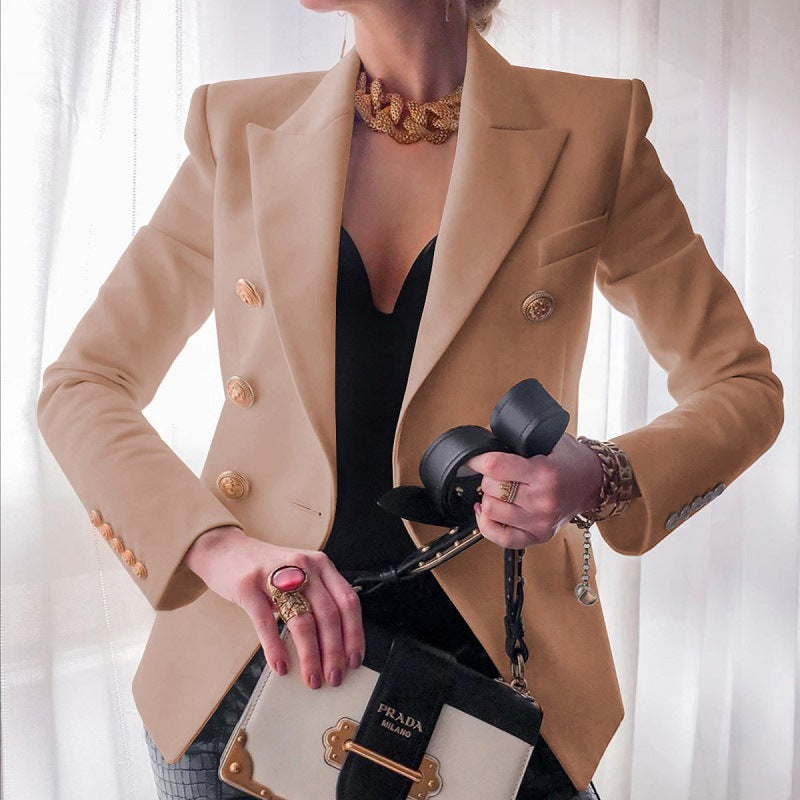 Elegant Double Breasted Ladies Gold Button Blazer