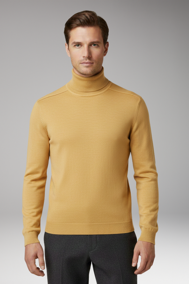 Men's Turtleneck Sweater Ribbed Cuffs Straight Hem