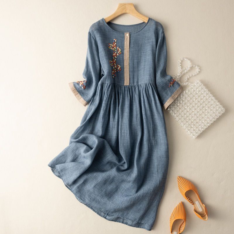 Women's Boho Midi Dress Long Sleeve