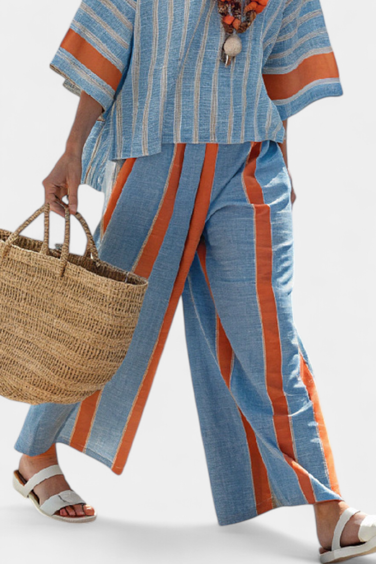 Women's Wide Leg Striped Pants Set