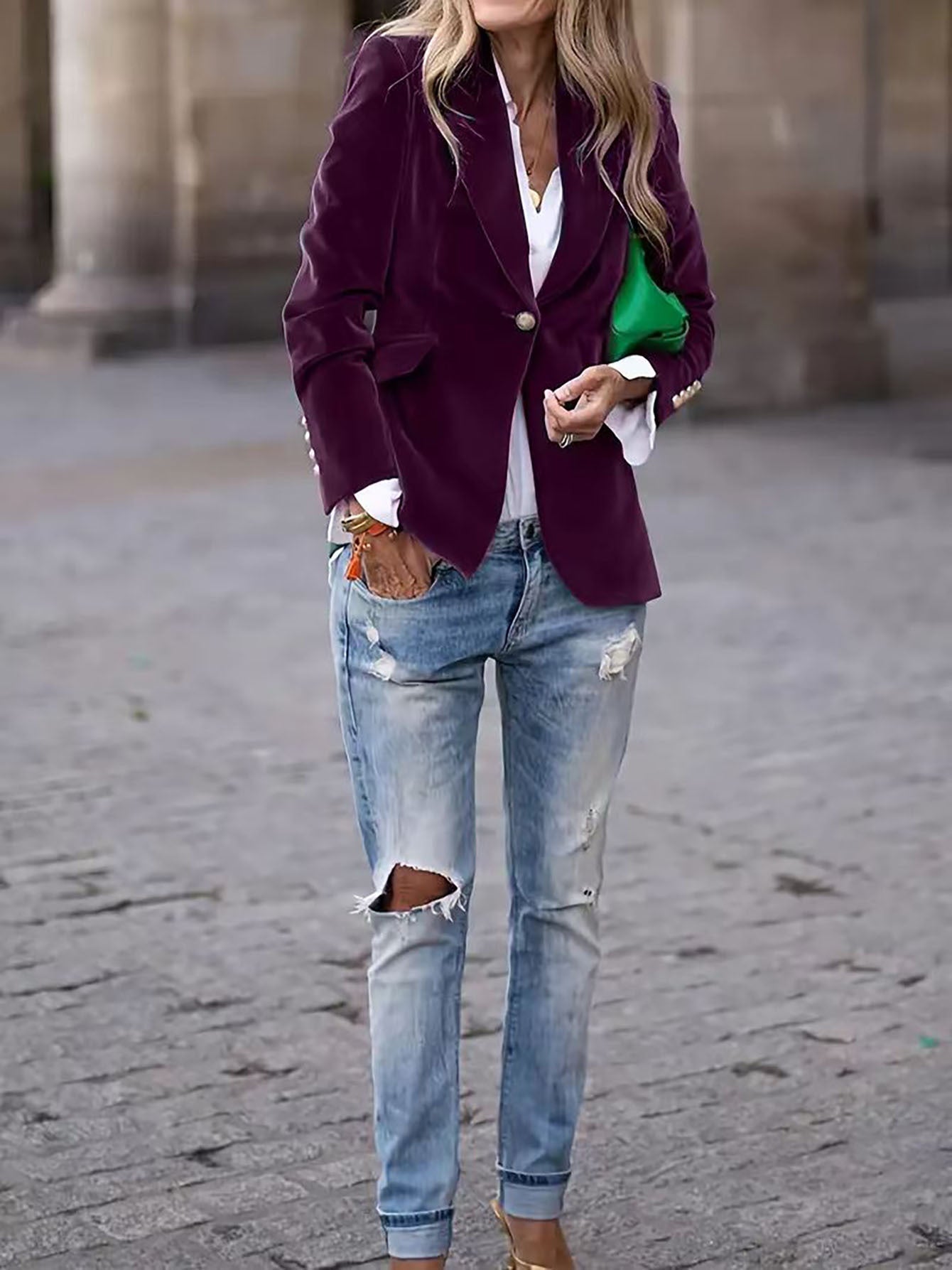 Velvet Blazer Gold Buttons Modern Fit