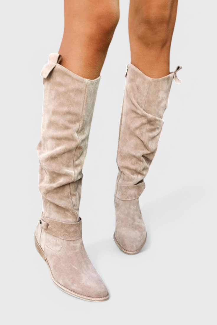 Women's Knee-High Low Heel Boots Zipper Detail