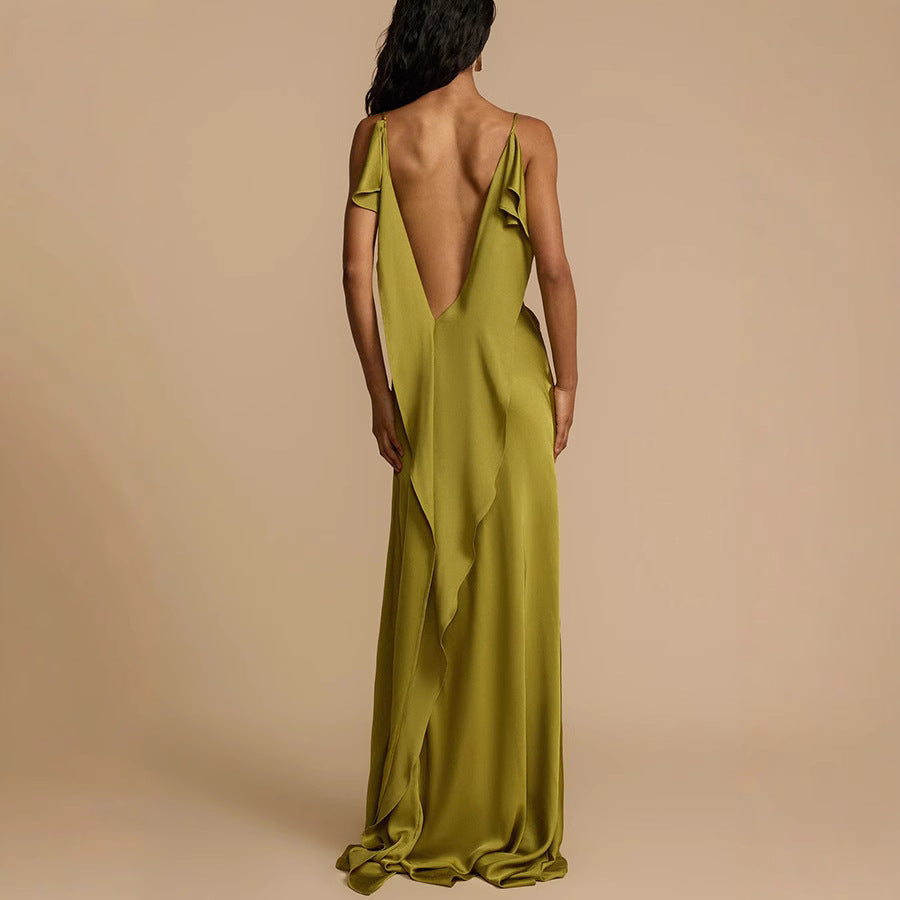 Women's Elegant Full Length Slip Dress Cowl Neck Black