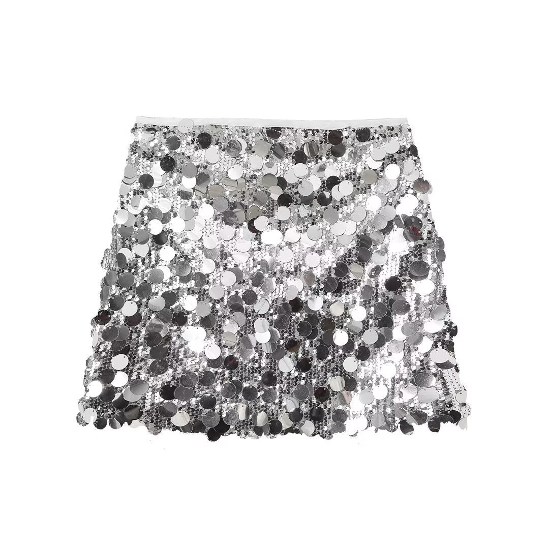 Women's Sequin Skirt Sparkling Silver