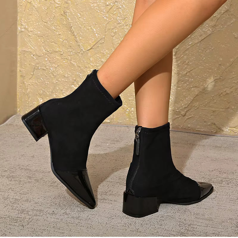 Women's Ankle Boots Pointed Toe Block Heel Black
