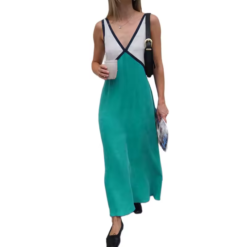 Women's V-Neck Colorblock Dress