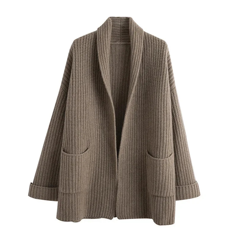 Women's Knit Cardigan Shawl Collar Wide Cuffs