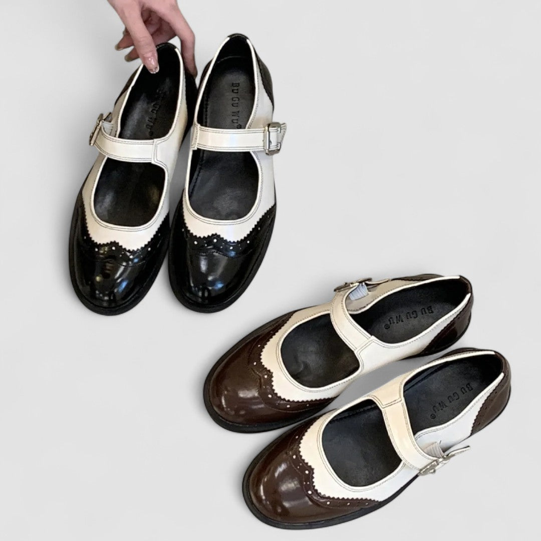 Women's Leather Mary Jane Shoes Two-Tone Low Heel