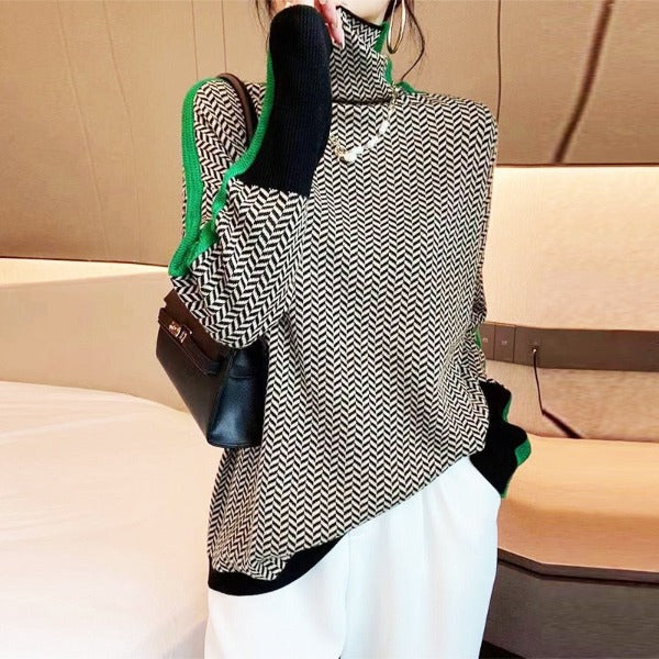 Women's Long Sleeve Sweater Contrasting Trim