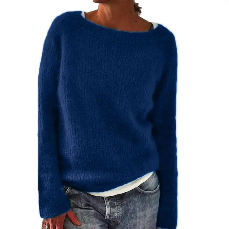 Women's Cozy Knit Sweater Loose Fit Boot Neck Pullover