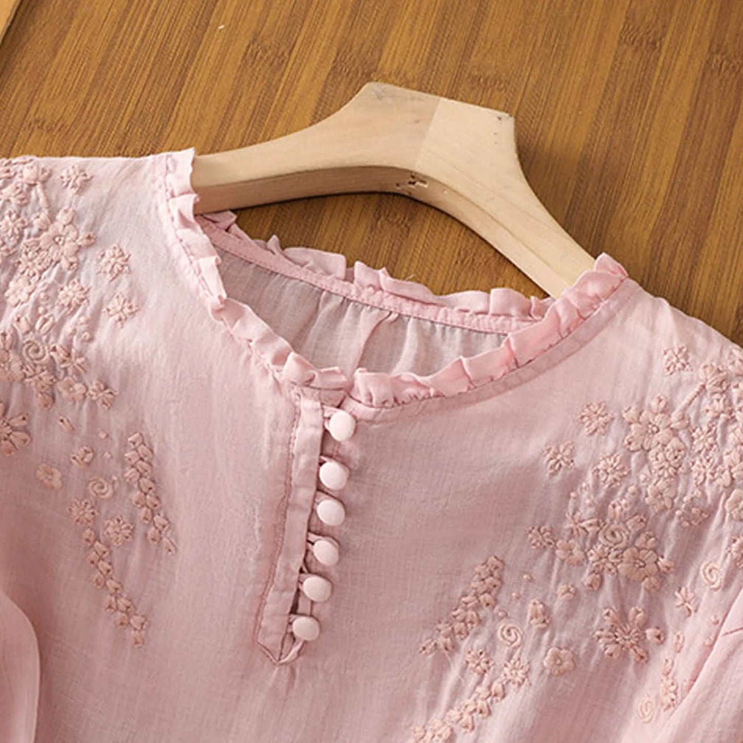 Women's Ruffle Blouse Embroidered Cotton White