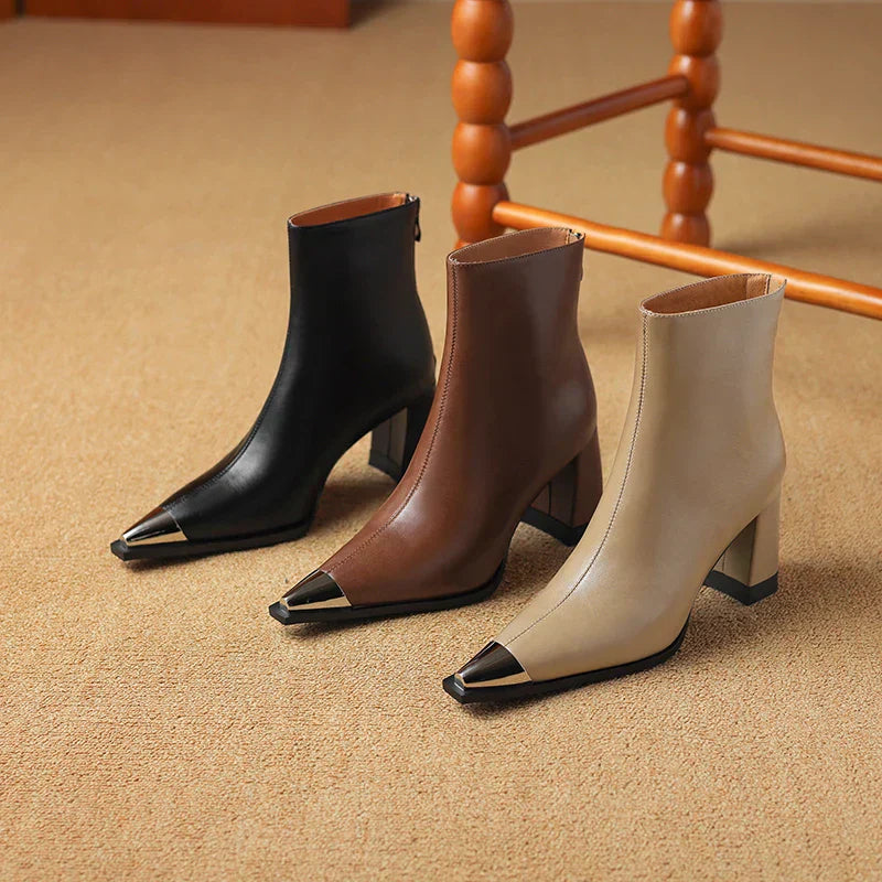 Women's Block Heel Boots Pointed Toe Closed