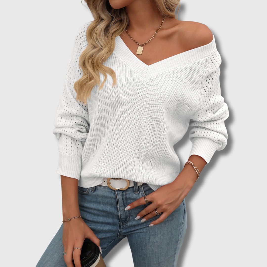 Elegant Women's V-Neck Sweater Jade Green